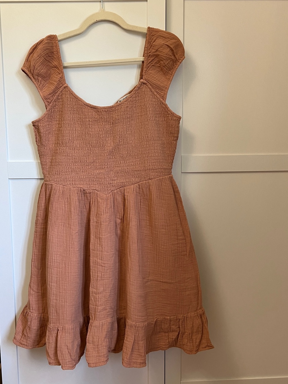 American Eagle Outfitters Rust-Peach Textured Ruffle Mini Dress